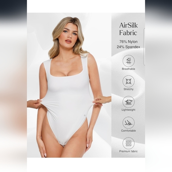 Popilush White Sleeveless Square Neck Shapewear Tummy Control Bodysuit Size 3XL - Picture 2 of 12